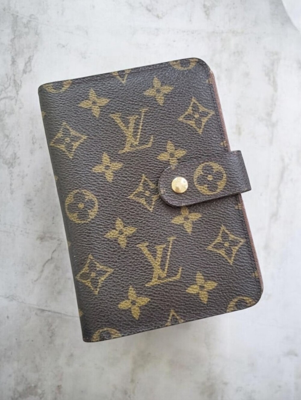 Louis Vuitton Brown & Gold Monogram Snap Card Holder /Travel Wallet